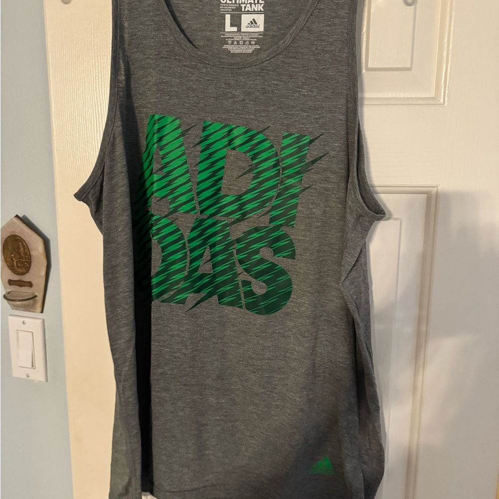 Adidas Heather Gray Tank with Vibrant Green Logo